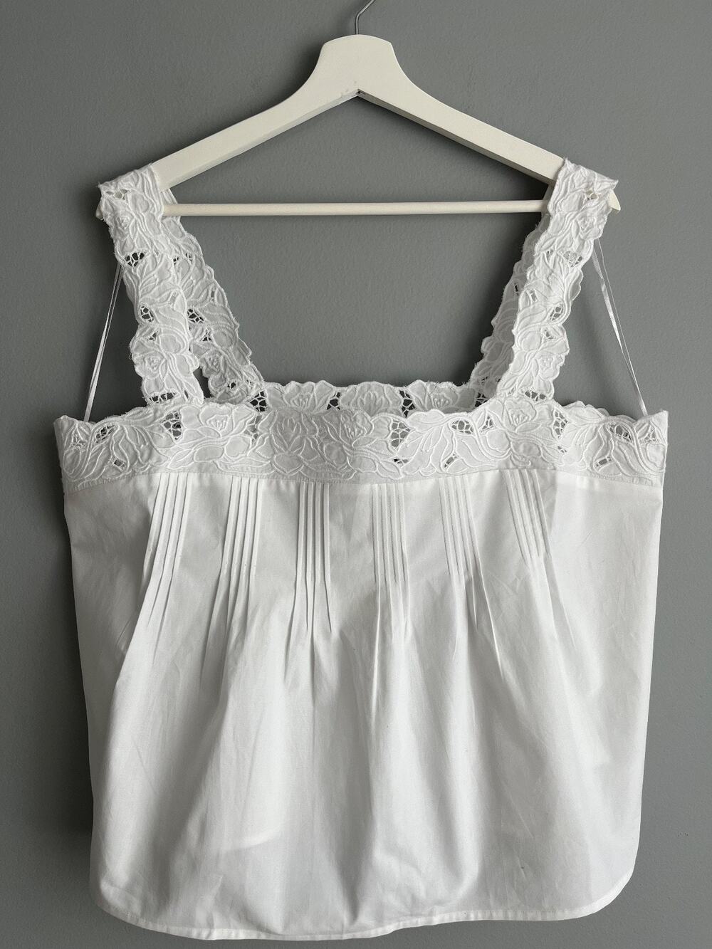 J.Crew NWT $98 Lace Trim Tank Top Compact Poplin White XL CV047 Coquette Bridal